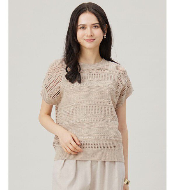 自由区「【洗える】レーシーリネンコットン ニット」|ニット・セーター|ベージュ