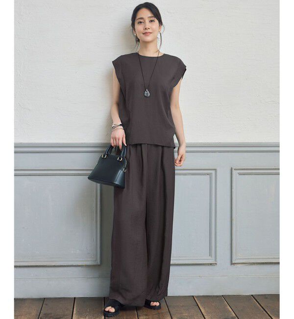 自由区「【カタログ掲載・セットアップ対応・接触冷感・UVケア・洗える】エアリーツイルノースリーブ ブラウス」|シャツ・ブラウス|