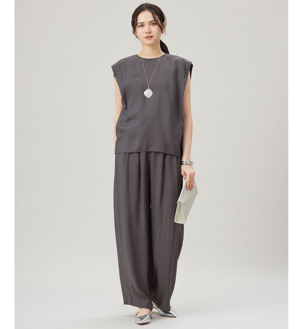 自由区「【カタログ掲載・セットアップ対応・接触冷感・UVケア・洗える】エアリーツイルノースリーブ ブラウス」|シャツ・ブラウス|