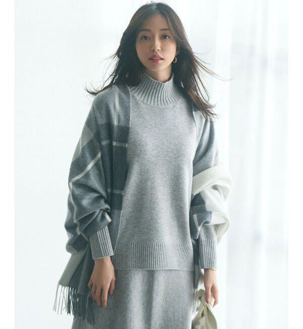 23区「カシミヤ チェック柄 ストール」|ストール|グレー
