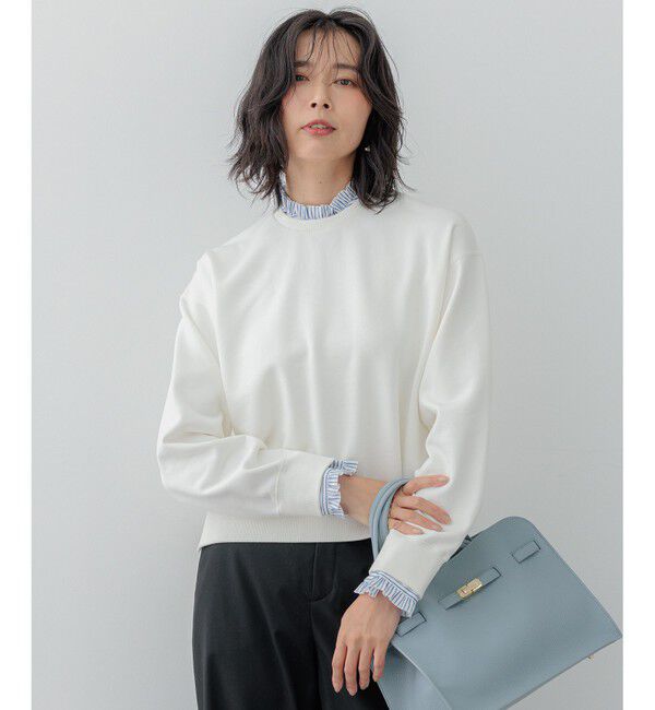 23区「【洗える】クリアコットンテリー ストライプフリル スウェット」|Tシャツ・カットソー|ホワイト系