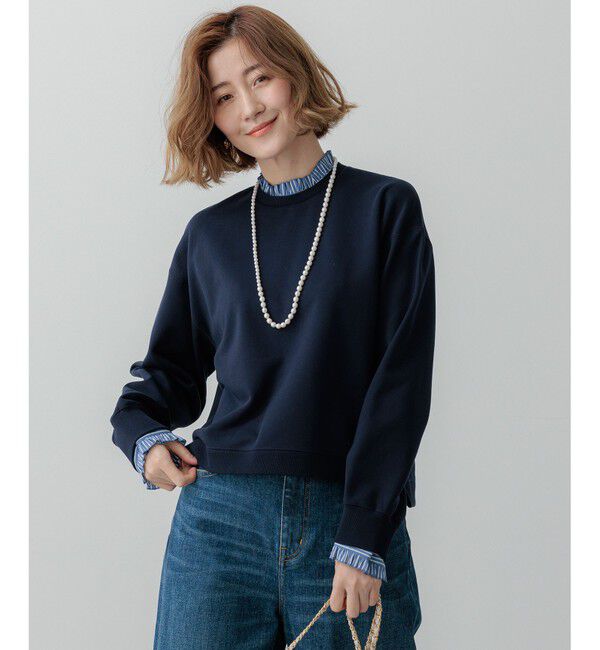 23区「【洗える】クリアコットンテリー ストライプフリル スウェット」|Tシャツ・カットソー|ネイビー系
