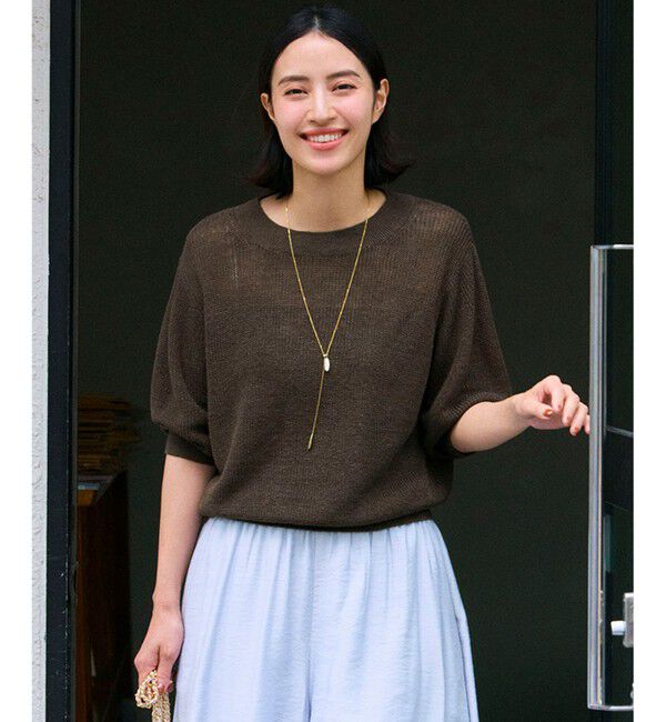 23区「【洗える】ピュアリネン パフスリーブ ニット」|ニット・セーター|ﾀﾞｰｸﾌﾞ