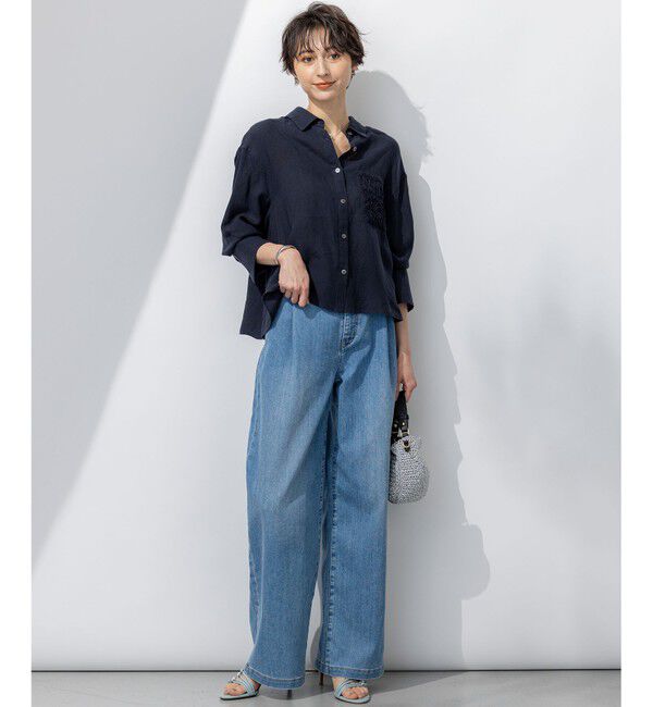 23区「【洗える】LIBECO クロップド シャツ」|シャツ・ブラウス|