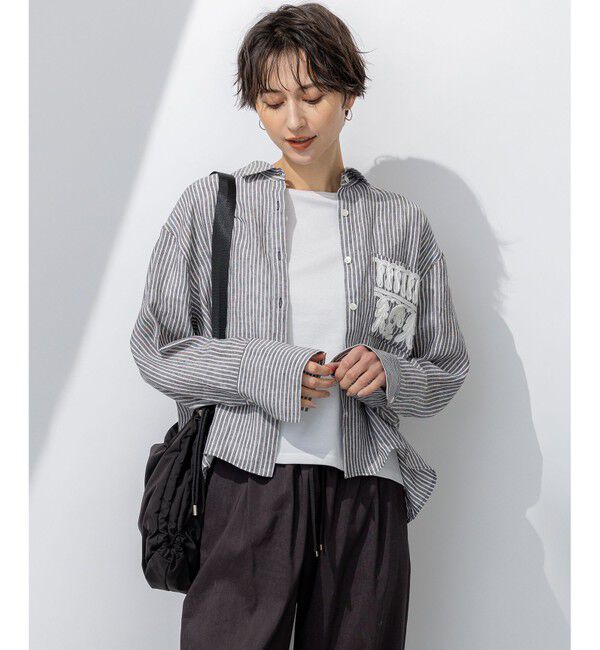 23区「【洗える】LIBECO クロップド シャツ」|シャツ・ブラウス|ﾀﾞｰｸﾌﾞ