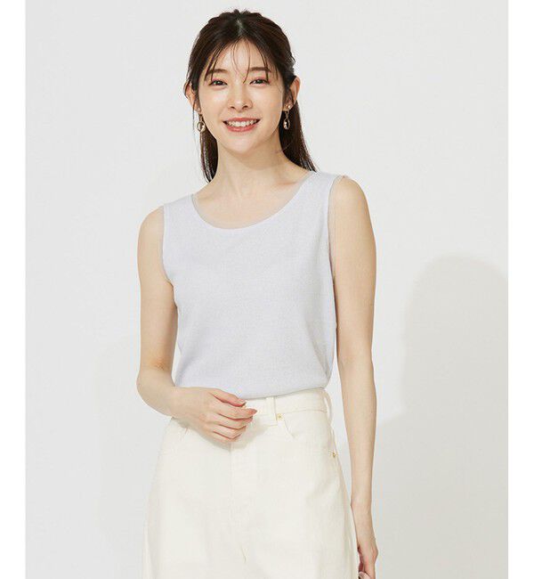 ANY SIS「【洗える】チュールコンビラメ タンクトップ」|タンクトップ|シルバー
