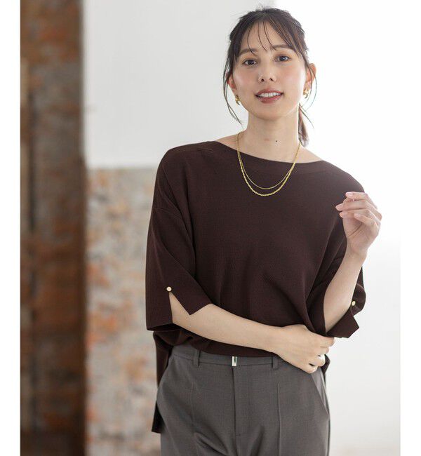 ANY SIS「【接触冷感・UVカット・洗える】ビューティクールボートネック プルオーバー」|ニット・セーター|ブラウン