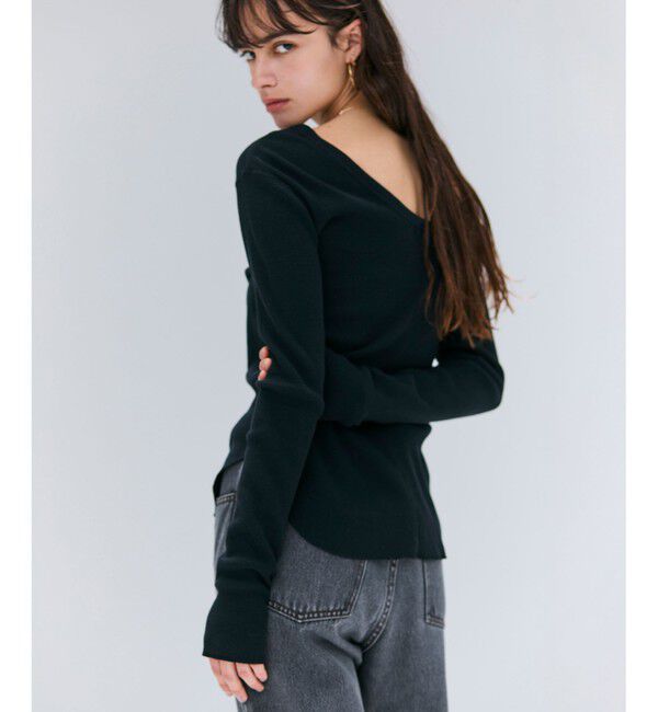 BEIGE,「【洗える】GLOBE / コットンリブ前後2WAYカットソー」|Tシャツ・カットソー|Black