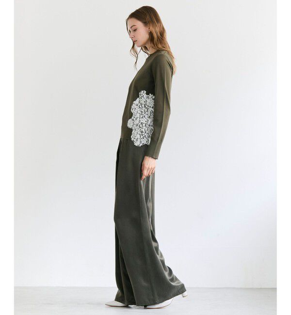 BEIGE,「WILLOW / アシンメトリーレースクルーネックニット」|ニット・セーター|