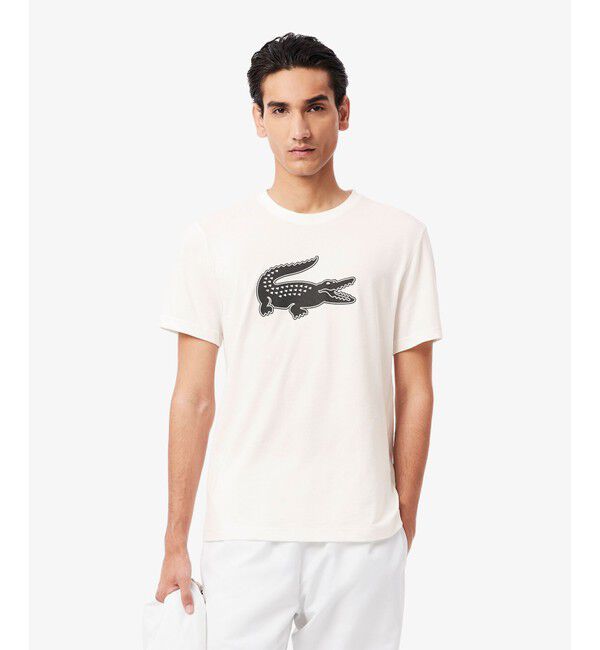 LACOSTE「コットンブレンドウルトラドライロゴプリント半袖Tシャツ」|Tシャツ・カットソー|ホワイト&times;ネイビー