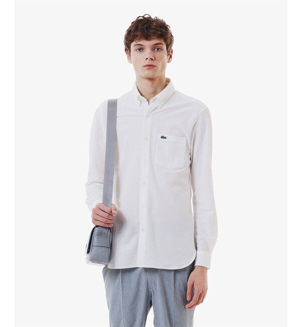 LACOSTE「ジャカードストライプボタンダウンジャージシャツ」|シャツ・ブラウス|ホワイト