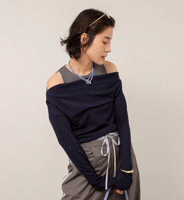 MAQWEL「【MAQWEL/マクウェル】ウォッシャブルレイヤードドレープロンＴ」|Tシャツ・カットソー|