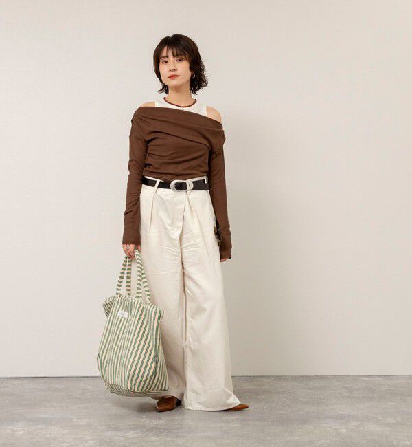 MAQWEL「【MAQWEL/マクウェル】ウォッシャブルレイヤードドレープロンＴ」|Tシャツ・カットソー|