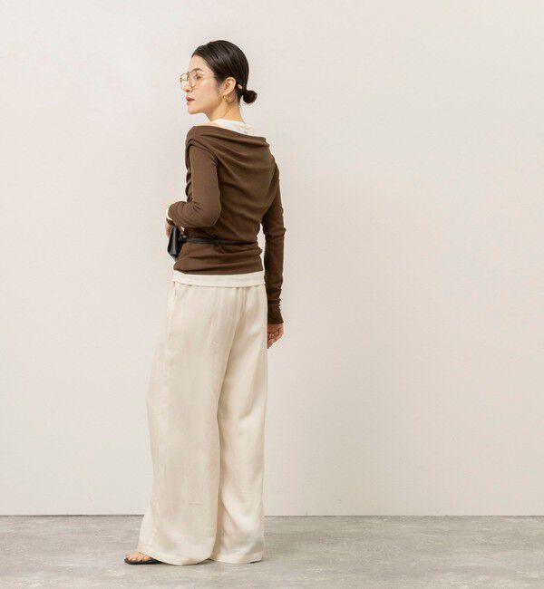 MAQWEL「【MAQWEL/マクウェル】ウォッシャブルレイヤードドレープロンＴ」|Tシャツ・カットソー|