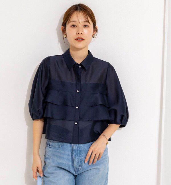 NOLLEY'S「シアーシルキーパール釦フリルブラウス」|シャツ・ブラウス|