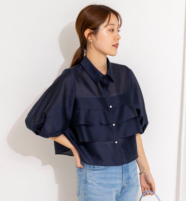 NOLLEY'S「シアーシルキーパール釦フリルブラウス」|シャツ・ブラウス|