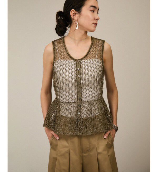 SALON adam et rope'「ブライトニットレースフレアージレ / ベスト［前後2WAY］」|ベスト・ジレ|ゴールド(90)