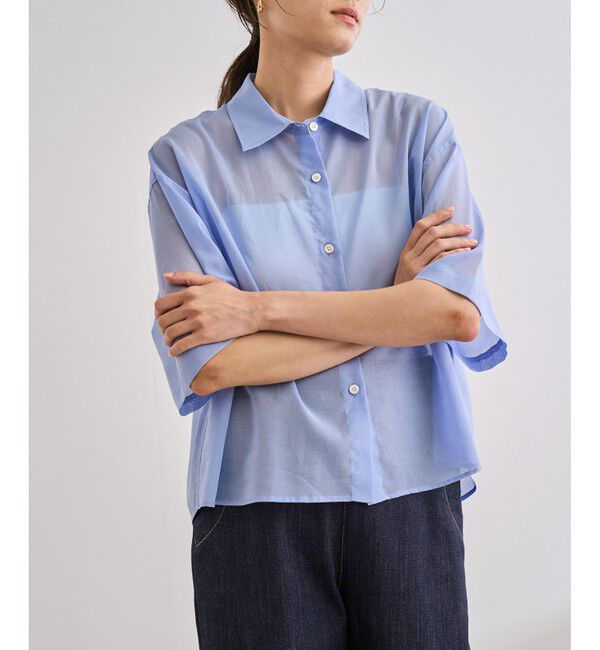 ROPE「【洗える】コットンシアークロップドシャツ」|シャツ・ブラウス|