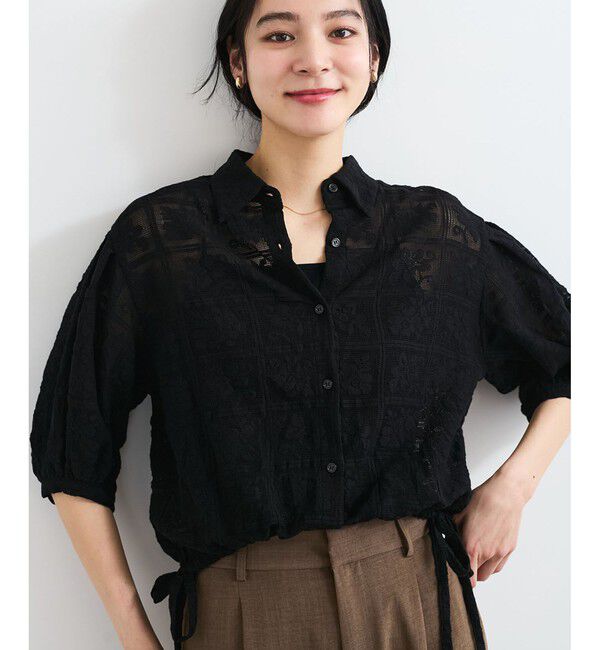 VIS「ドロストボリュームスリーブシャツ（レース・無地）」|シャツ・ブラウス|