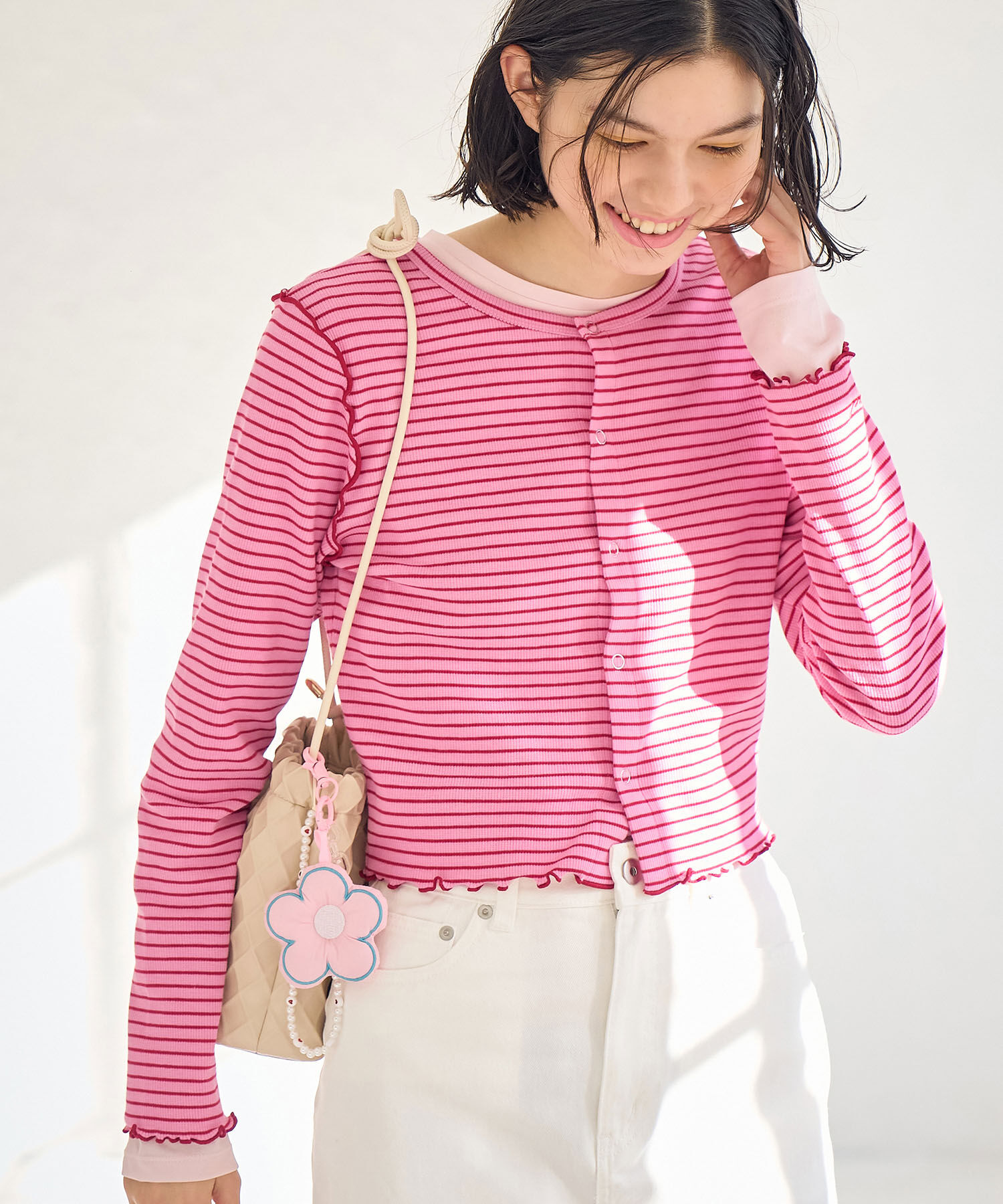 ROPE' PICNIC R「カットメロウトップスカーディガン/リンクコーデ」|カーディガン|ピンク(63)