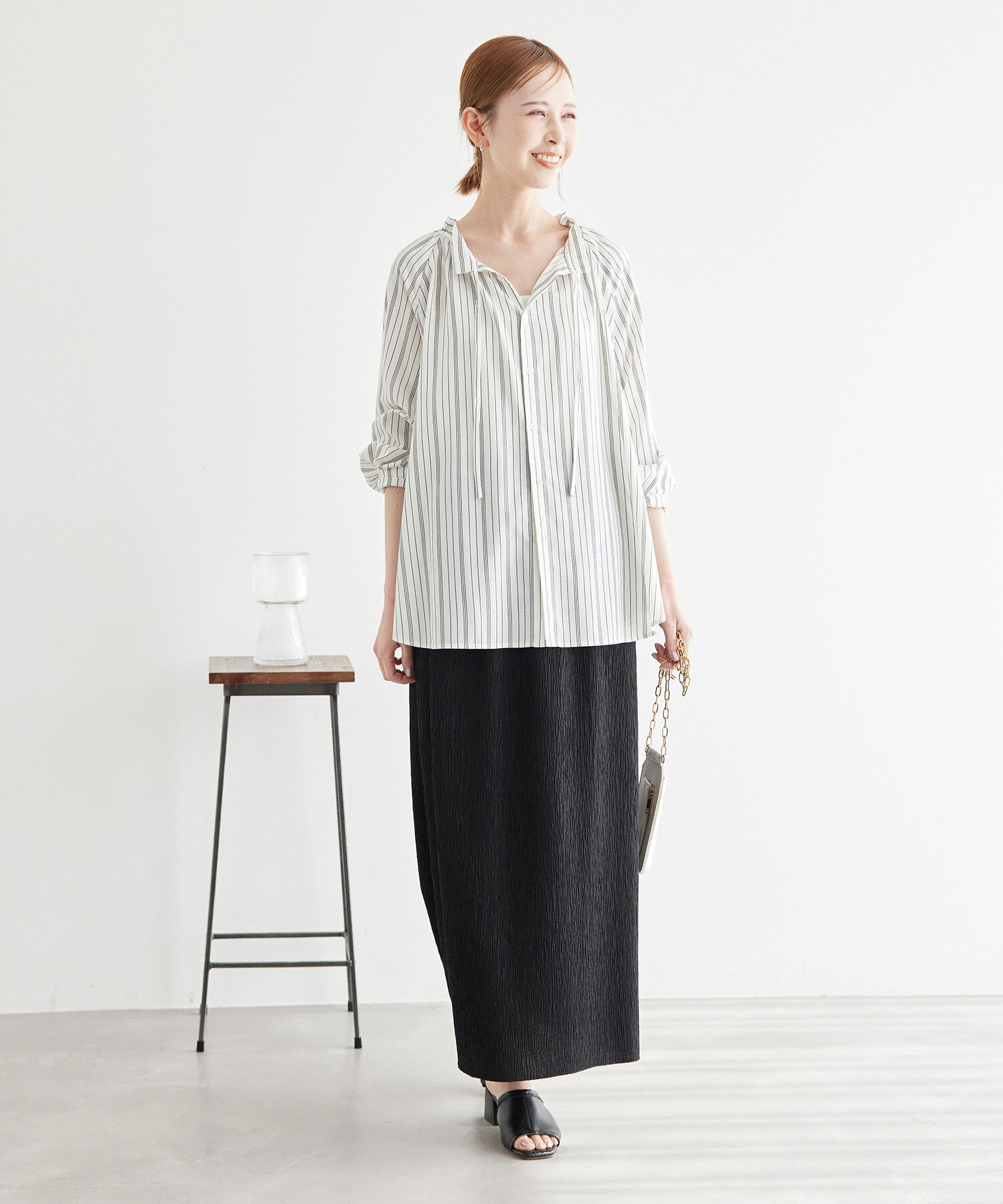 Rope&rsquo;Picnic「麻混スタンドフリルシャツ」|シャツ・ブラウス|