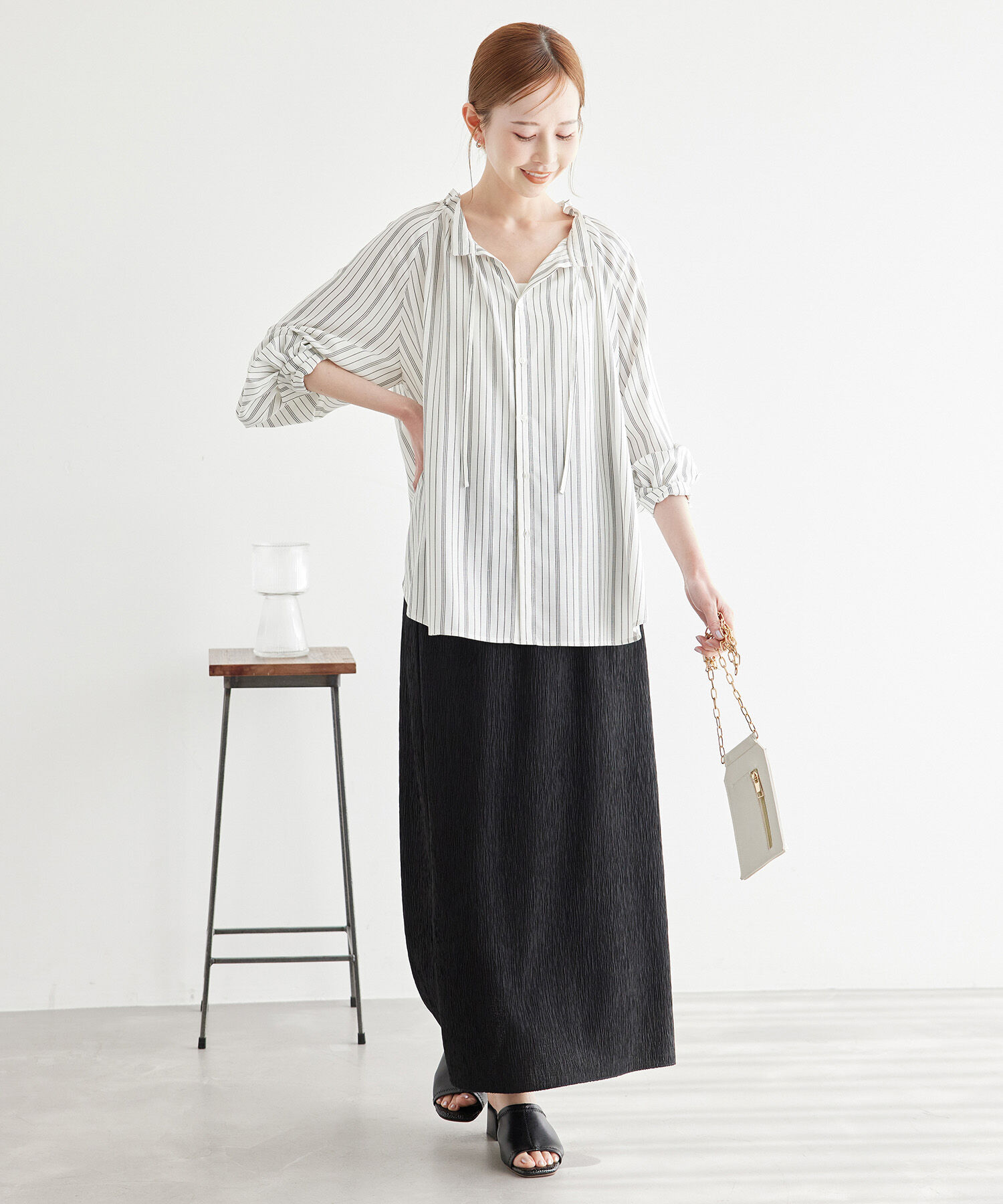 Rope&rsquo;Picnic「麻混スタンドフリルシャツ」|シャツ・ブラウス|