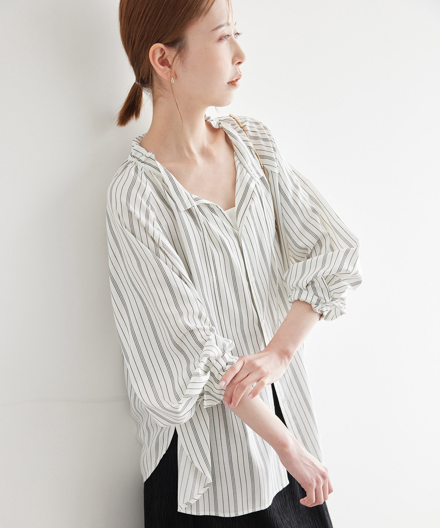 Rope&rsquo;Picnic「麻混スタンドフリルシャツ」|シャツ・ブラウス|