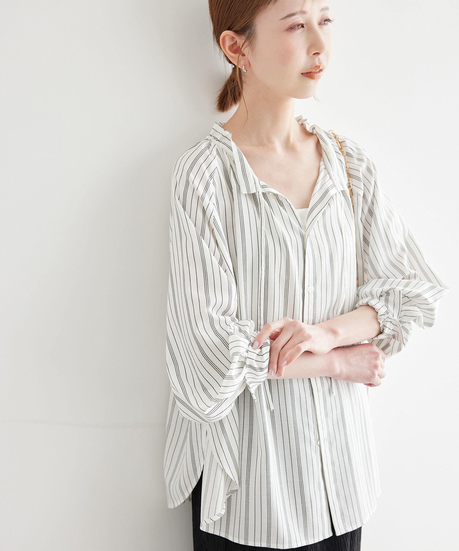 Rope&rsquo;Picnic「麻混スタンドフリルシャツ」|シャツ・ブラウス|