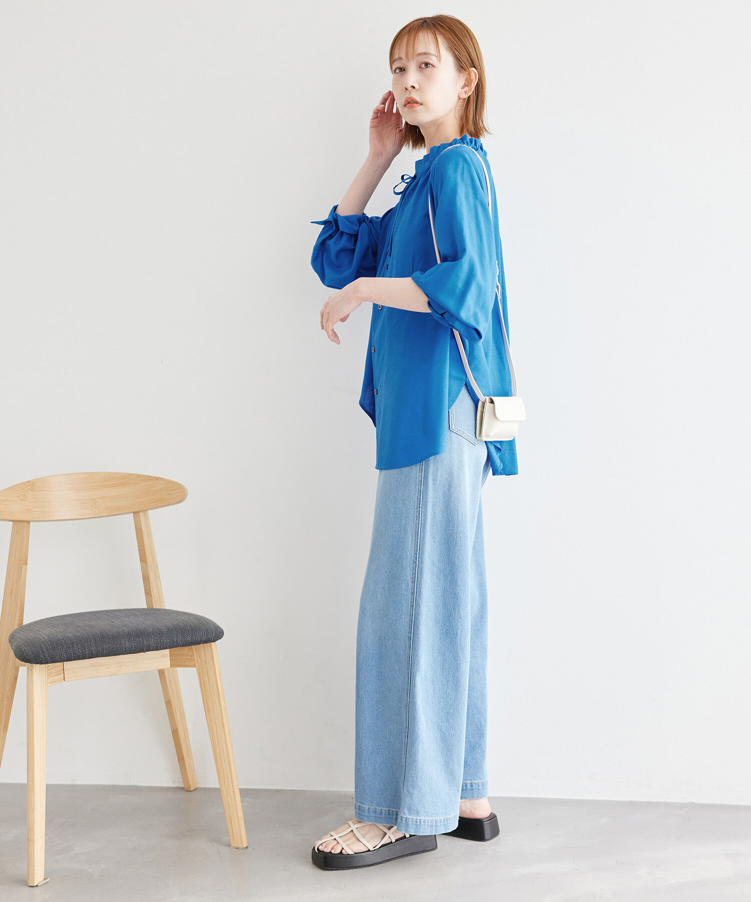 Rope&rsquo;Picnic「麻混スタンドフリルシャツ」|シャツ・ブラウス|