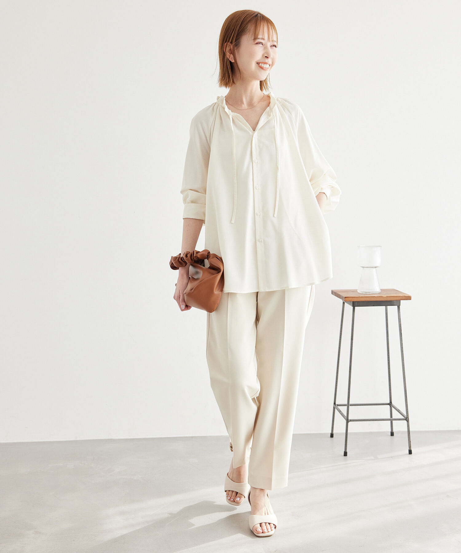 Rope&rsquo;Picnic「麻混スタンドフリルシャツ」|シャツ・ブラウス|