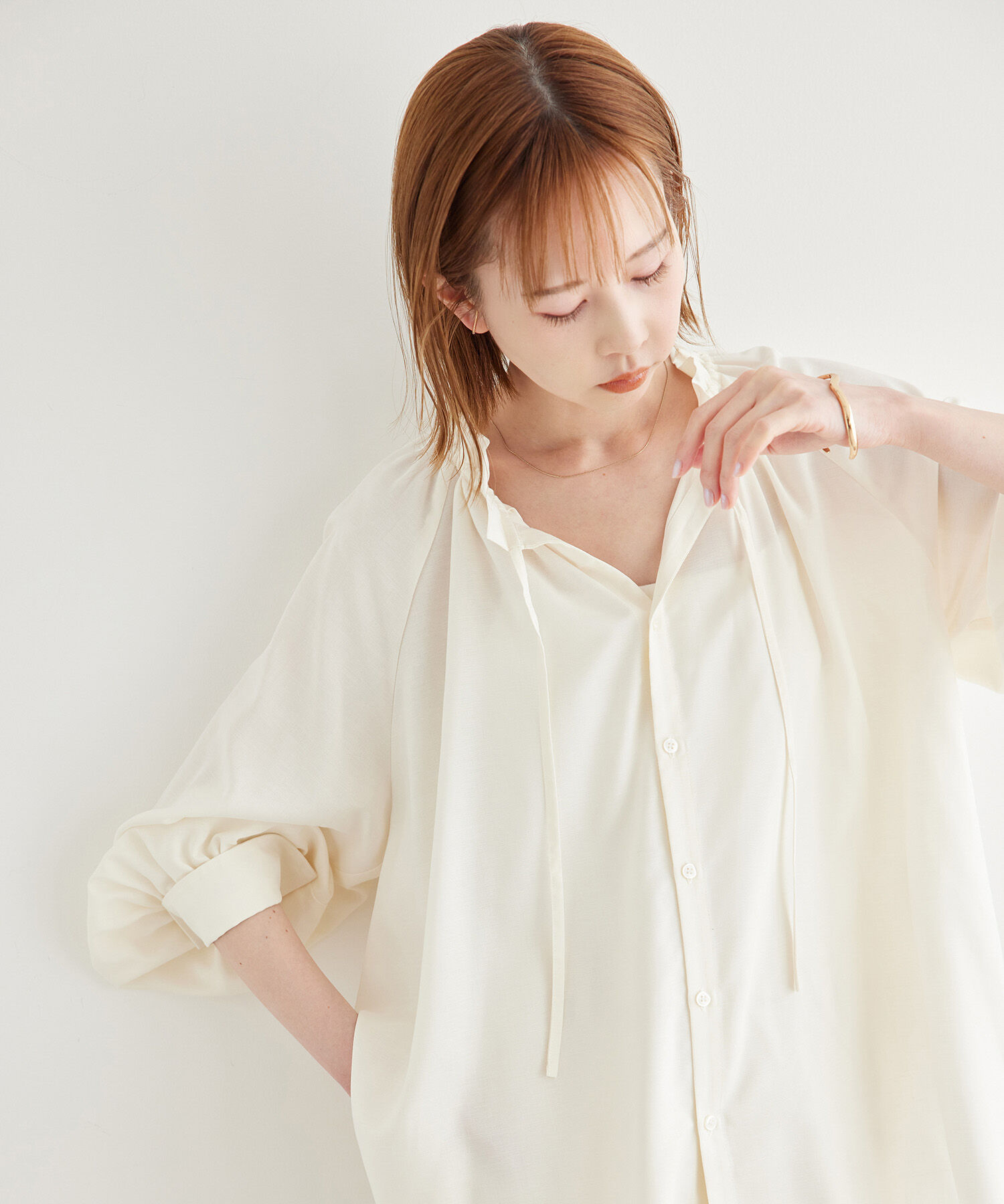 Rope&rsquo;Picnic「麻混スタンドフリルシャツ」|シャツ・ブラウス|