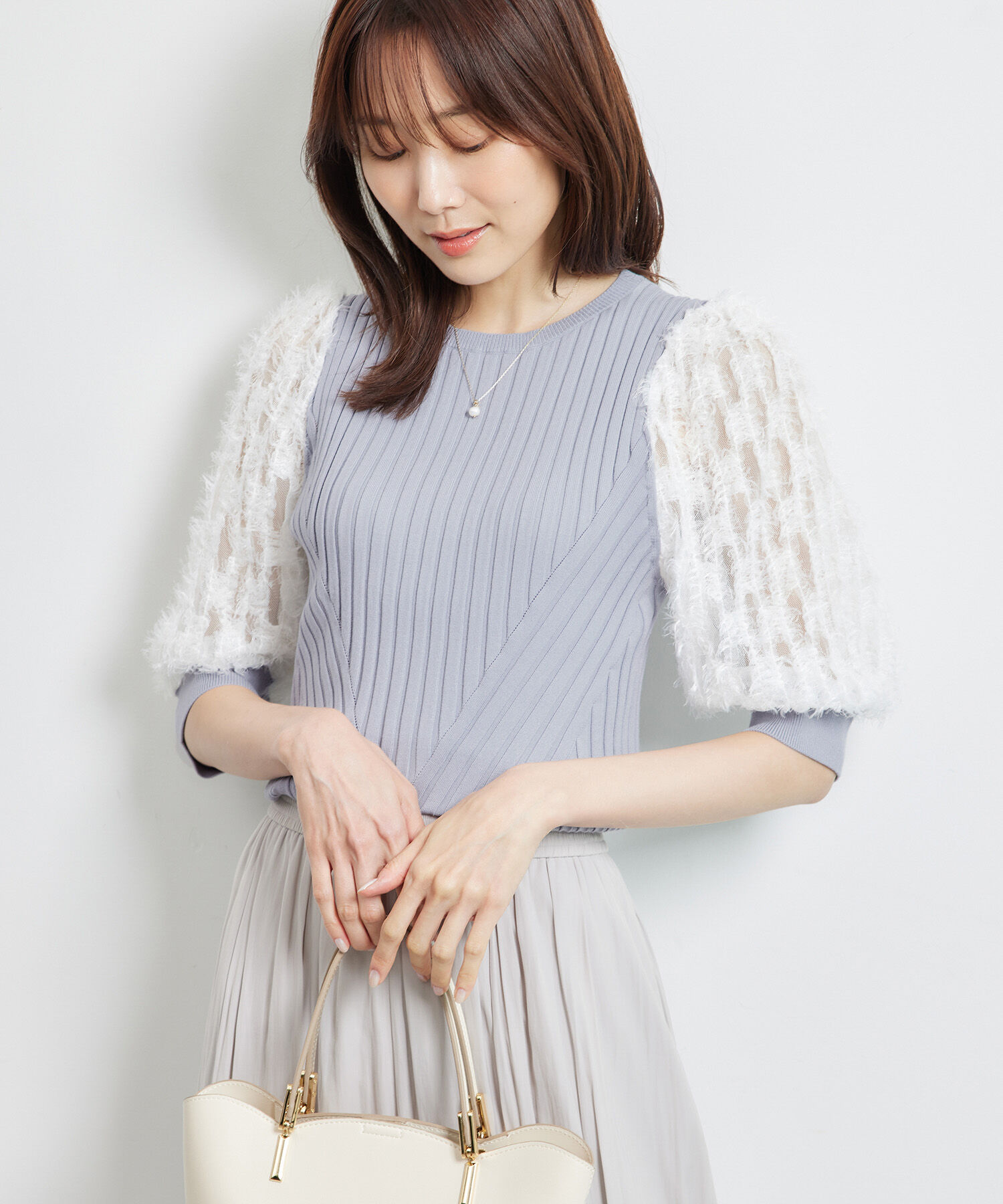 Rope&rsquo;Picnic「袖レースニットプルオーバー」|ニット・セーター|