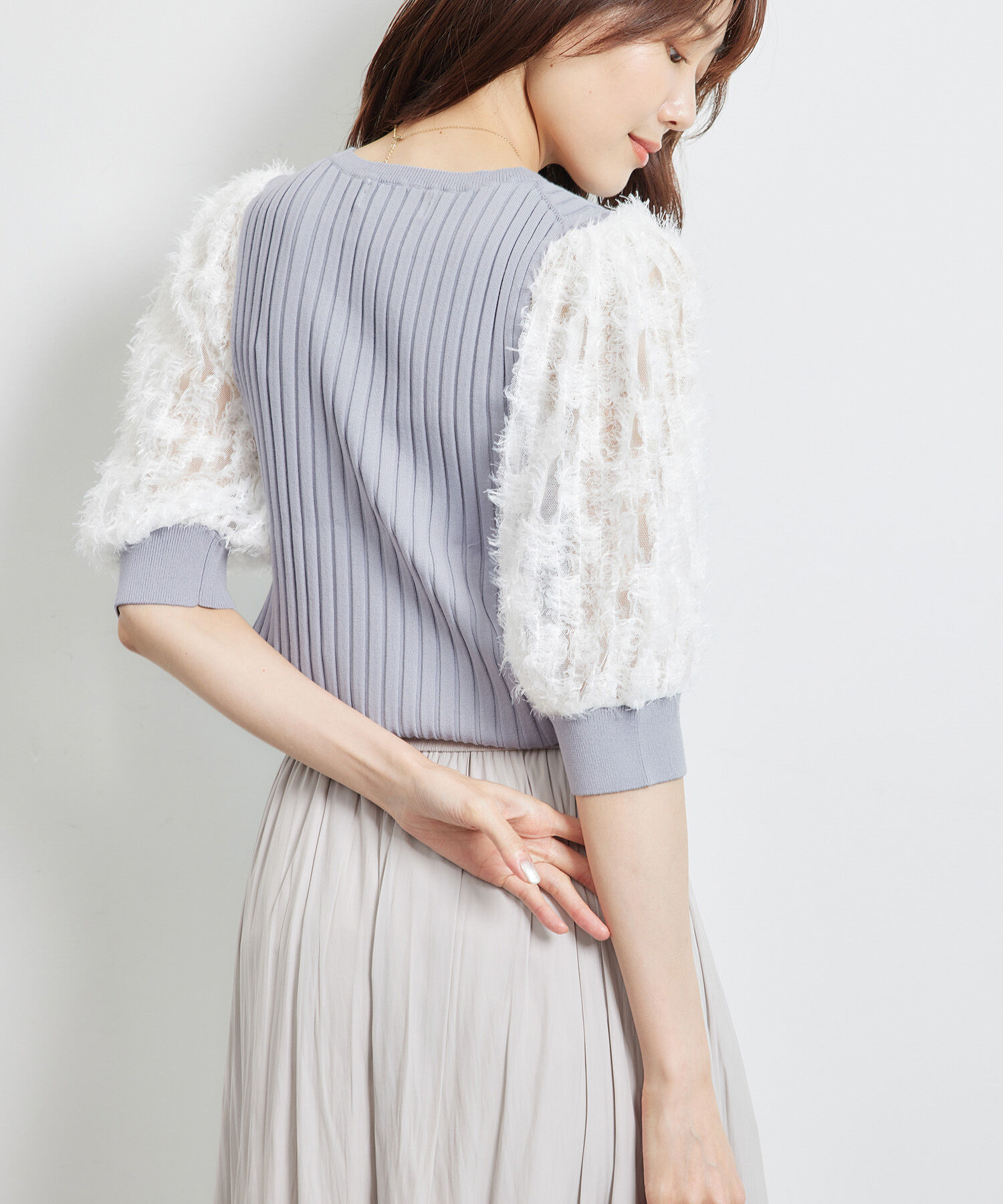 Rope&rsquo;Picnic「袖レースニットプルオーバー」|ニット・セーター|