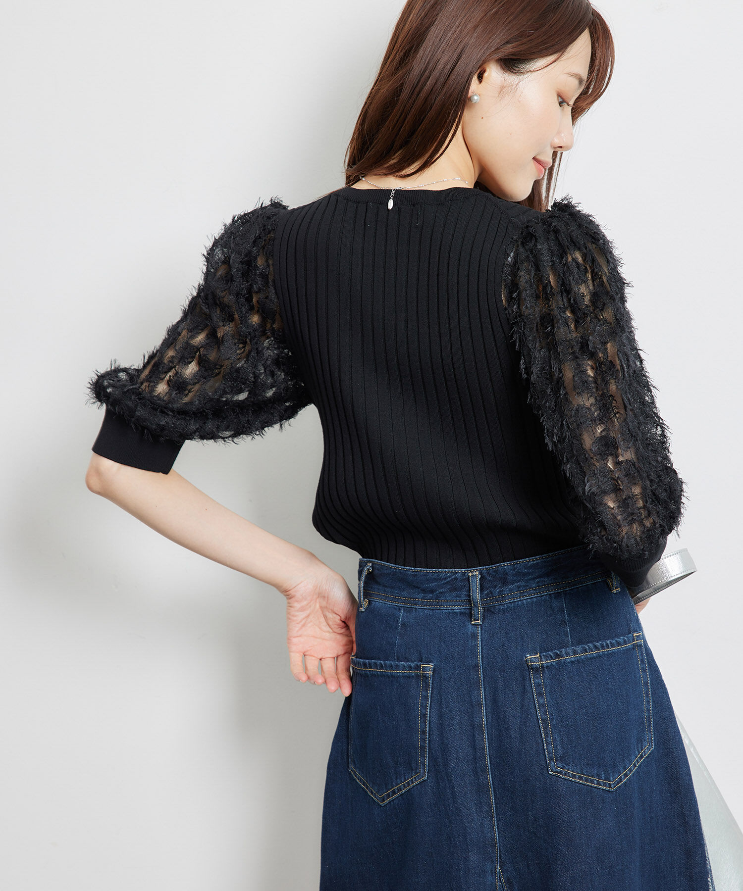 Rope&rsquo;Picnic「袖レースニットプルオーバー」|ニット・セーター|