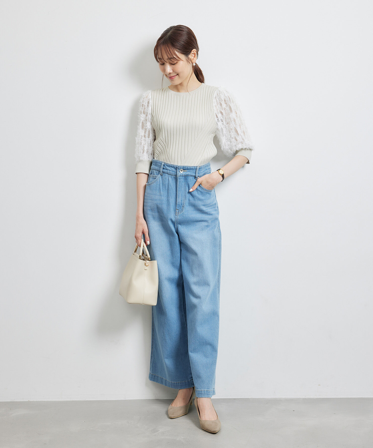 Rope&rsquo;Picnic「袖レースニットプルオーバー」|ニット・セーター|