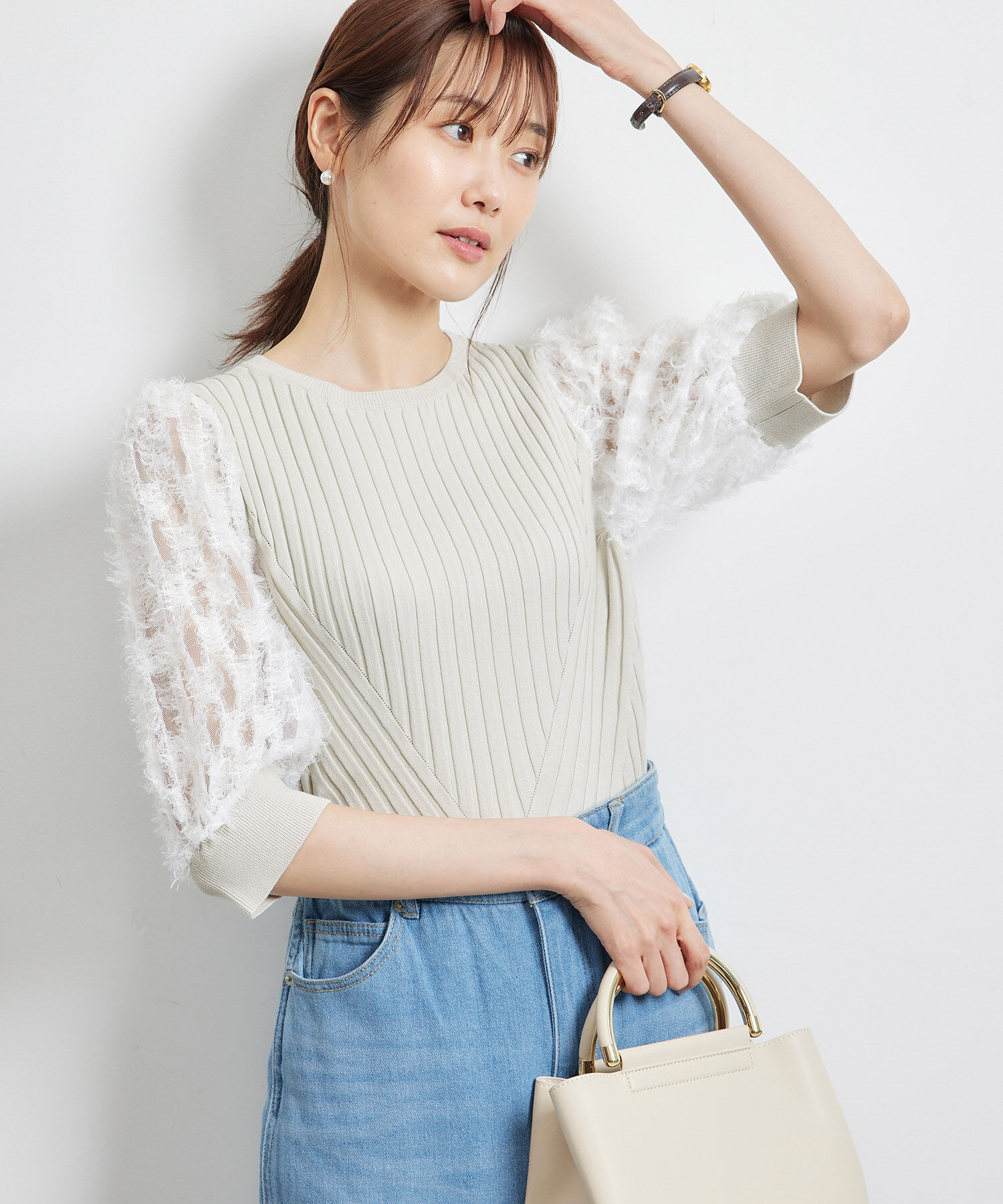 Rope&rsquo;Picnic「袖レースニットプルオーバー」|ニット・セーター|