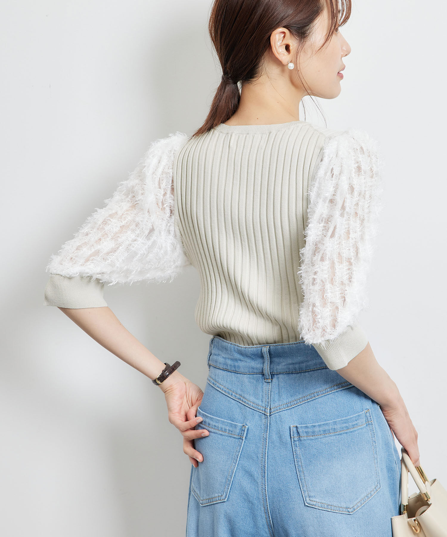Rope&rsquo;Picnic「袖レースニットプルオーバー」|ニット・セーター|