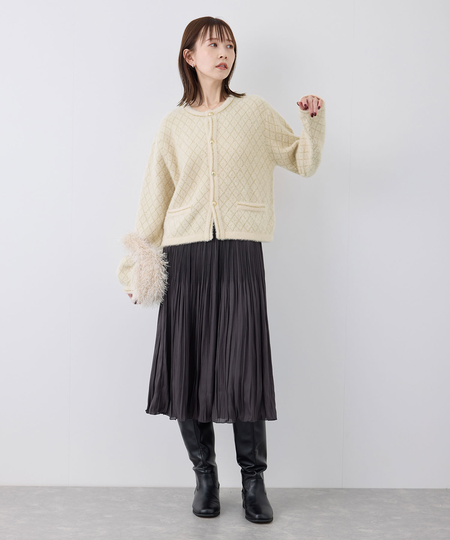 Rope&rsquo;Picnic「金ボタンフェザーラメニットカーディガン」|カーディガン|