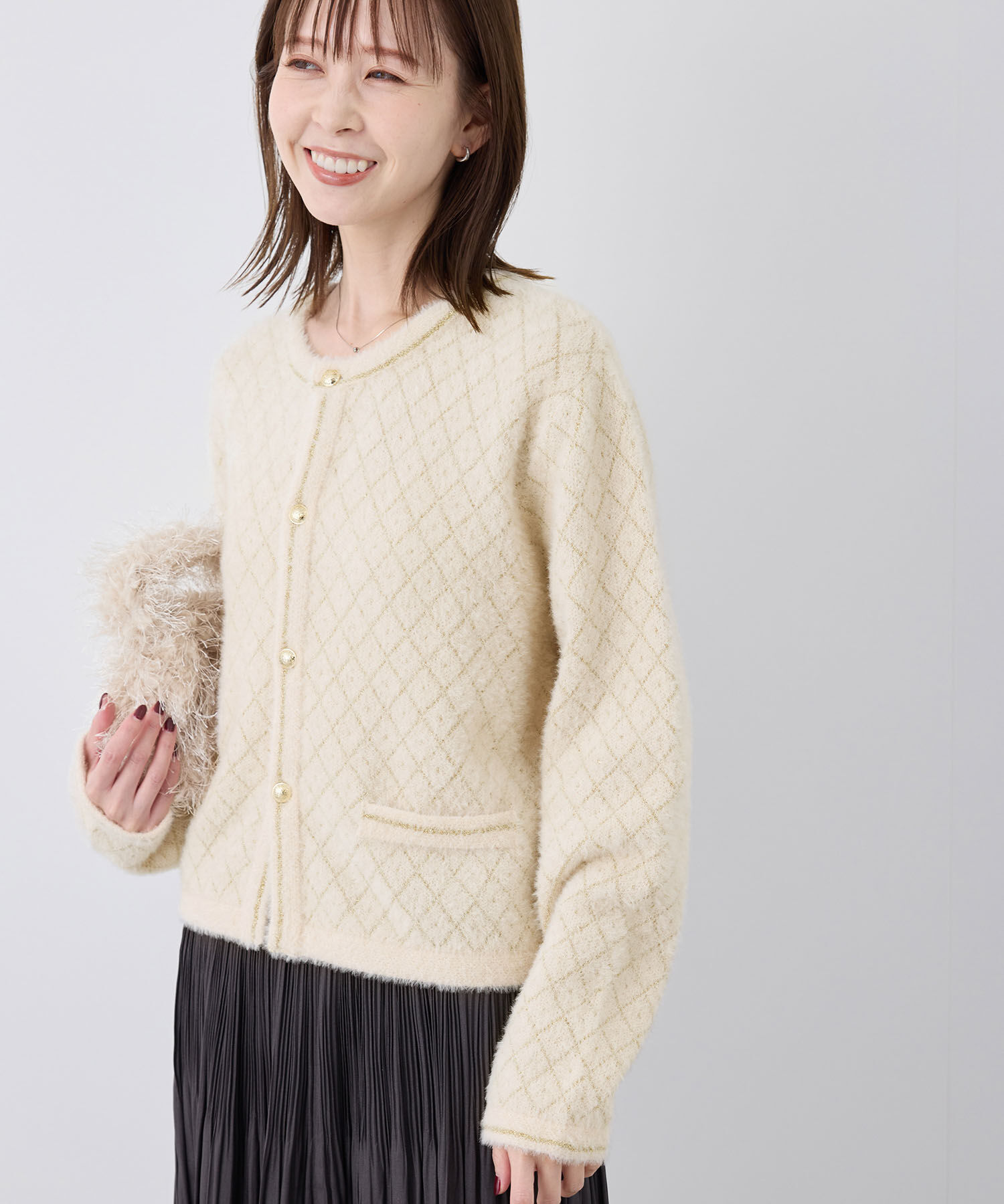 Rope&rsquo;Picnic「金ボタンフェザーラメニットカーディガン」|カーディガン|