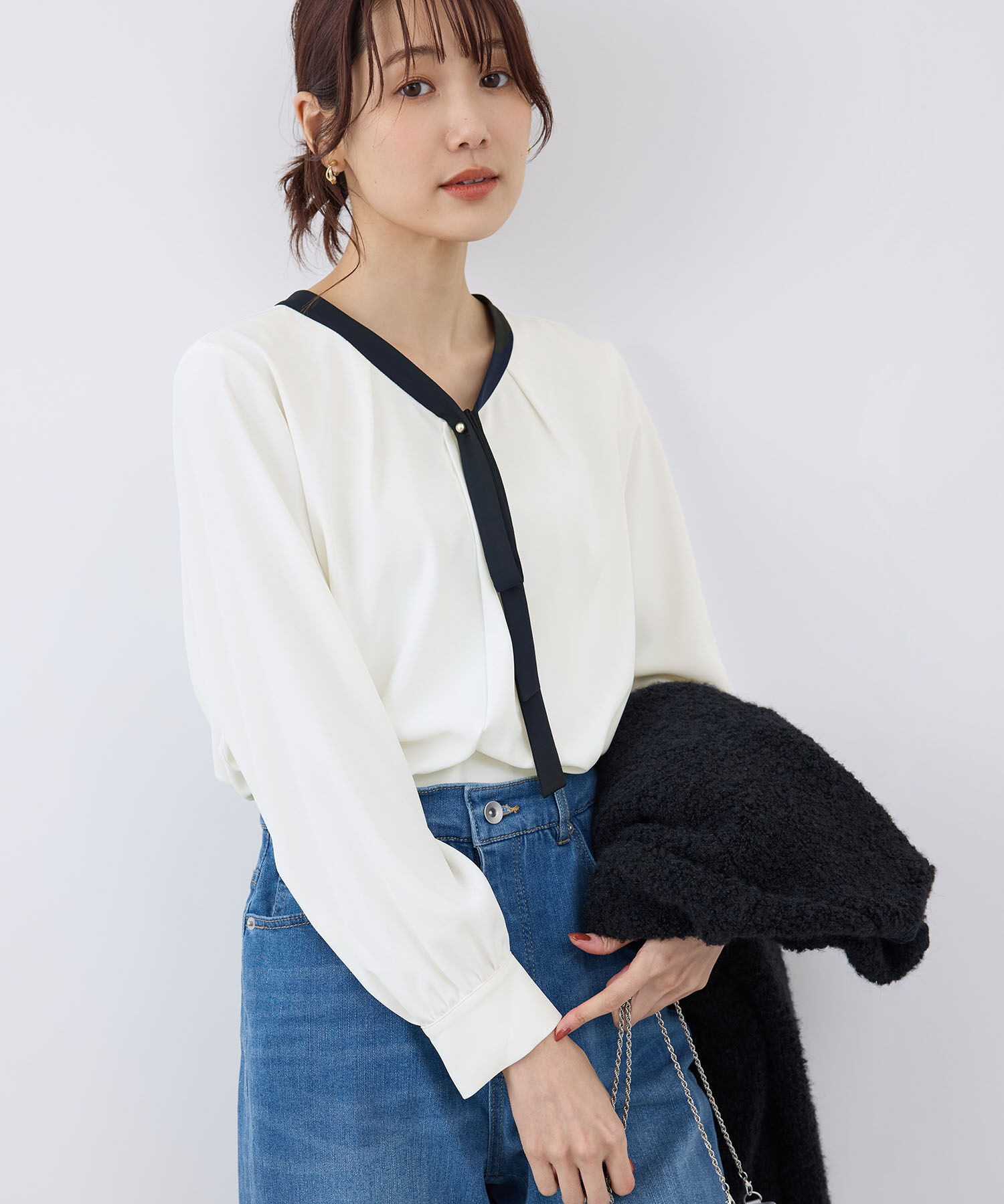 Rope&rsquo;Picnic「【2サイズ展開】メタルボタンリボンタイ長袖ブラウス」|シャツ・ブラウス|