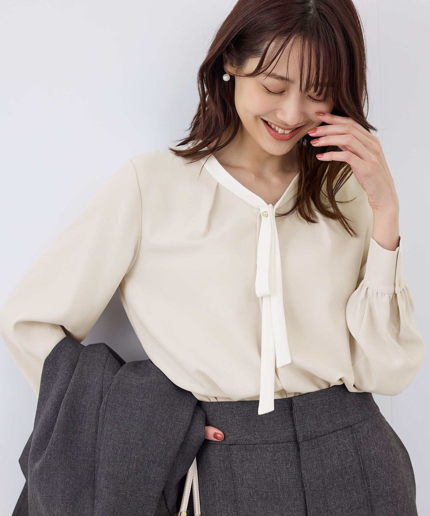 Rope&rsquo;Picnic「【2サイズ展開】メタルボタンリボンタイ長袖ブラウス」|シャツ・ブラウス|