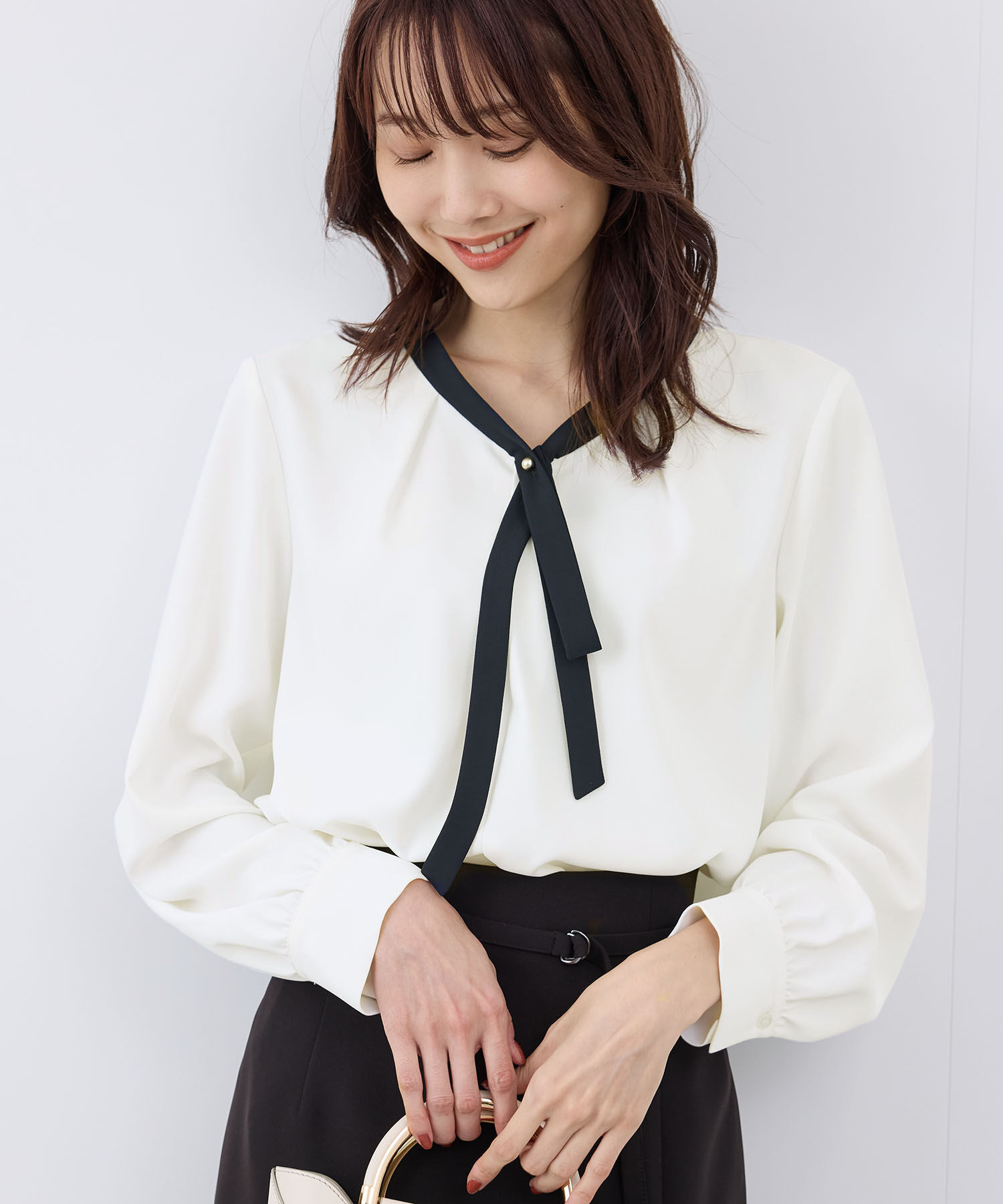 Rope&rsquo;Picnic「【2サイズ展開】メタルボタンリボンタイ長袖ブラウス」|シャツ・ブラウス|