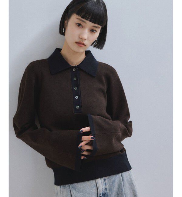 ADAM ET ROPE'「【WEB限定】・【サステナブル】バイカラーポロニットプルオーバー」|ポロシャツ|ブラウン(20)