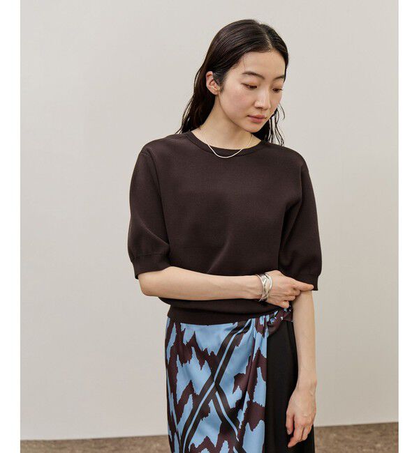 ADAM ET ROPE'「2WAYキーネックハーフスリーブニット/接触冷感」|ニット・セーター|ブラウン(20)
