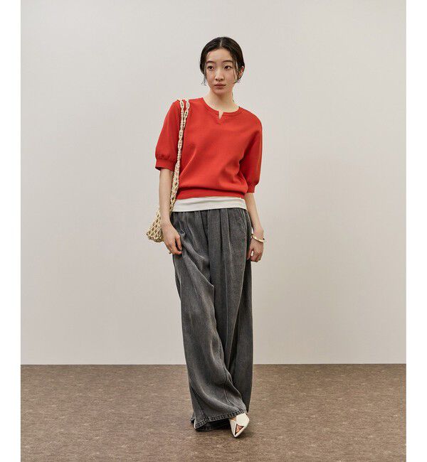 ADAM ET ROPE'「2WAYキーネックハーフスリーブニット/接触冷感」|ニット・セーター|