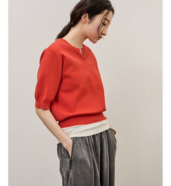 ADAM ET ROPE'「2WAYキーネックハーフスリーブニット/接触冷感」|ニット・セーター|