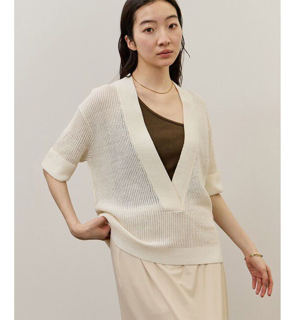 ADAM ET ROPE'「リネンブレンドニットプルオーバー」|ニット・セーター|ホワイト(10)