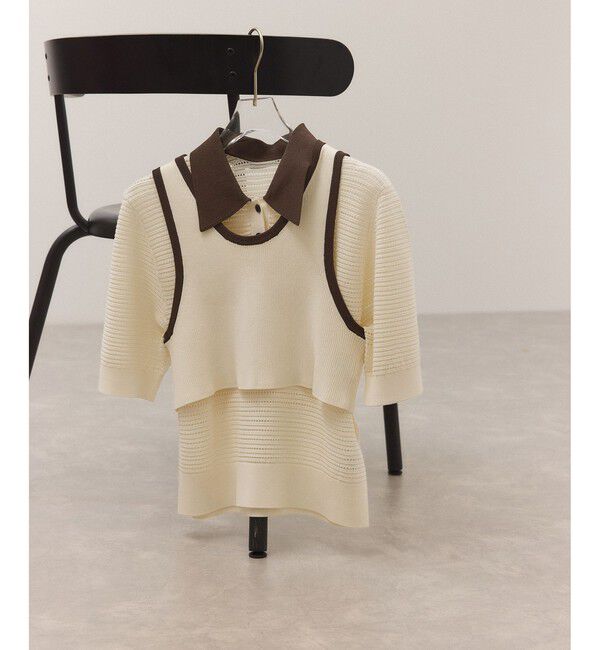 ADAM ET ROPE'「【サステナブル】タンクコンビパターンポロニット」|ポロシャツ|オフホワイト(15)