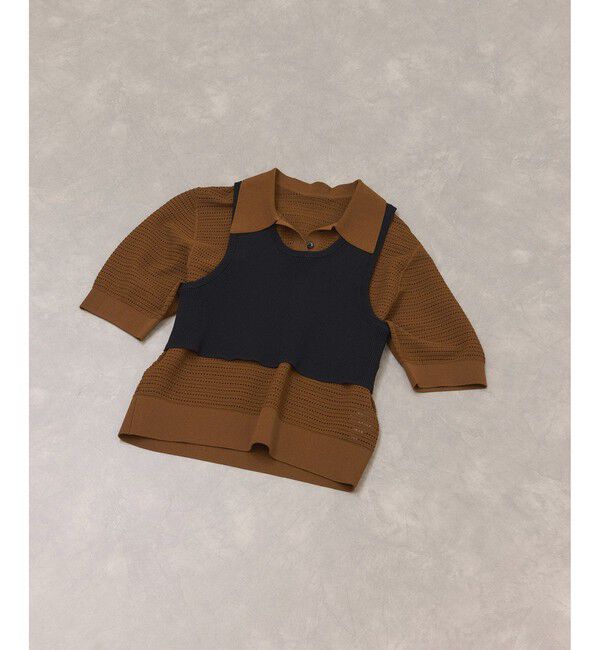 ADAM ET ROPE'「【サステナブル】タンクコンビパターンポロニット」|ポロシャツ|ブラウン系(22)