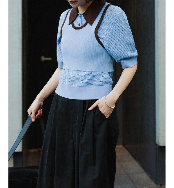 ADAM ET ROPE'「【サステナブル】タンクコンビパターンポロニット」|ポロシャツ|